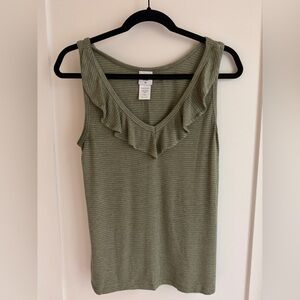 CAbi #6143 Wink Tank Olive Ruffle Top